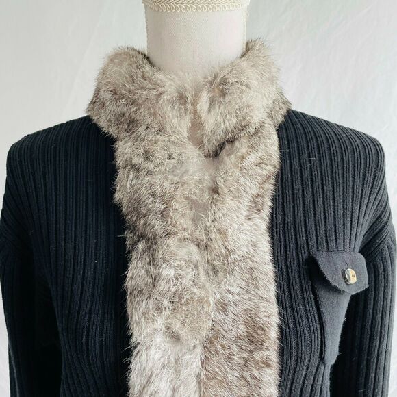 Jamie Sadock Cardigan Sweater Fur Trim Rubbed Black Long Sleeve Size Small Comfy - Picture 4 of 9